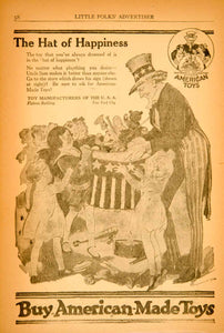 1920 Ad Hat Happiness Buy American Toys Children Uncle Sam Political YLF3