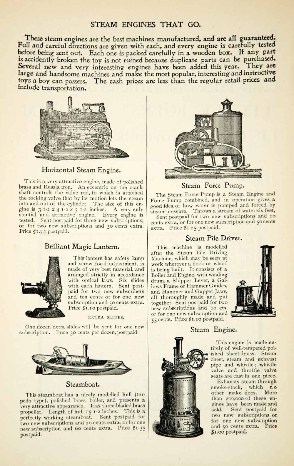 1900 Ad Little Folks Children Toys Steam Engine Magic Lantern Pile Driver YLF3