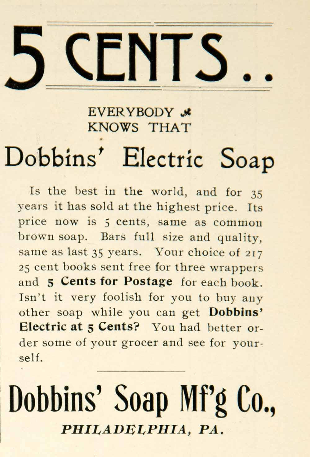 1900 Ad Dobbins Electric Soap Health Beauty Hygiene Victorian Era Bath YLF3