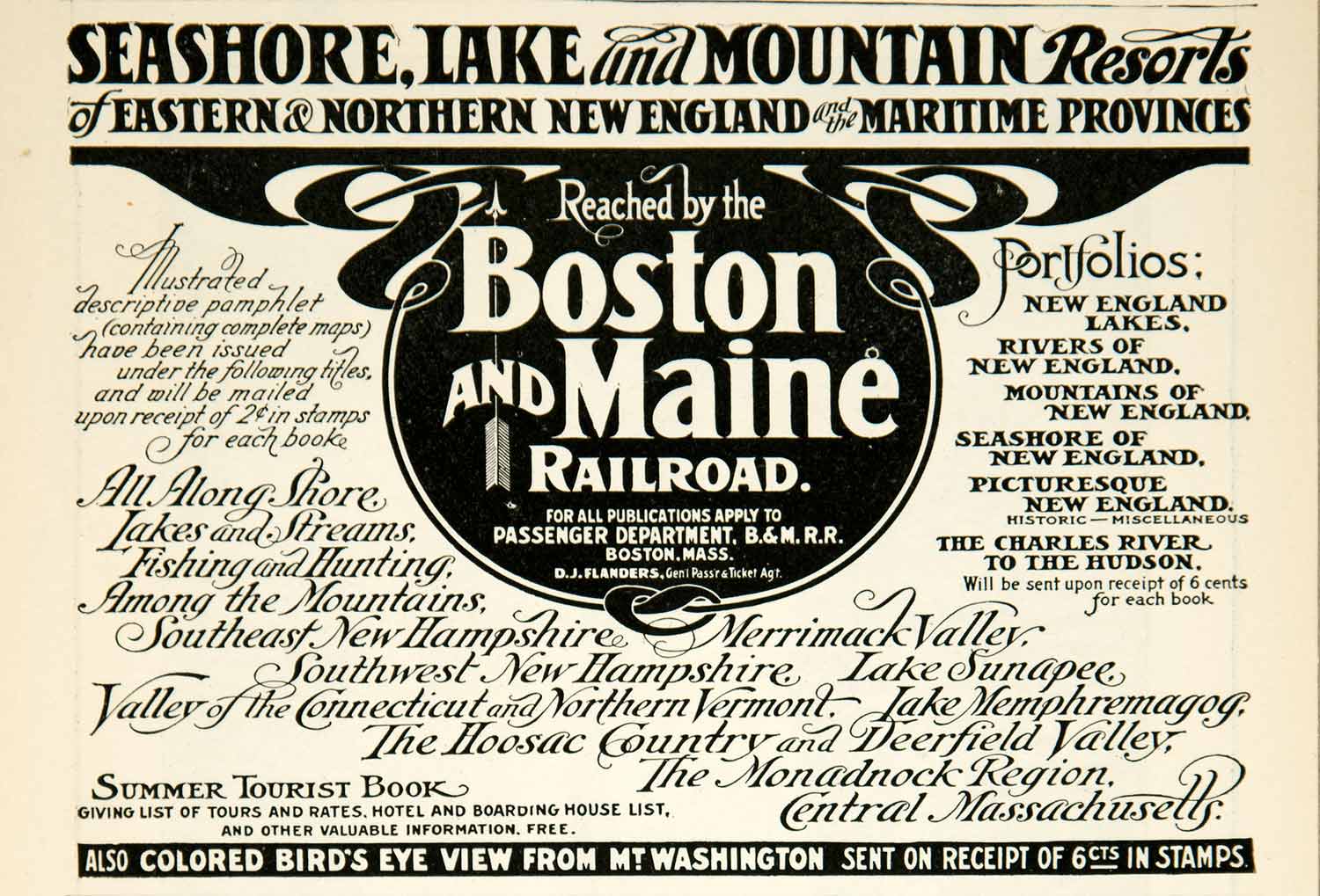 1903 Ad Boston Maine Railroad B & M Railway Trains Locomotive Travel YLF3