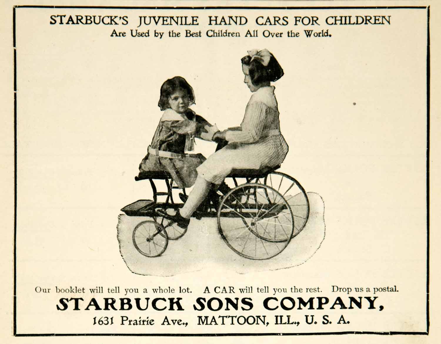 1903 Ad Starbucks Sons Juvenile Hand Cars Children Toys Edwardian Era Kids YLF3