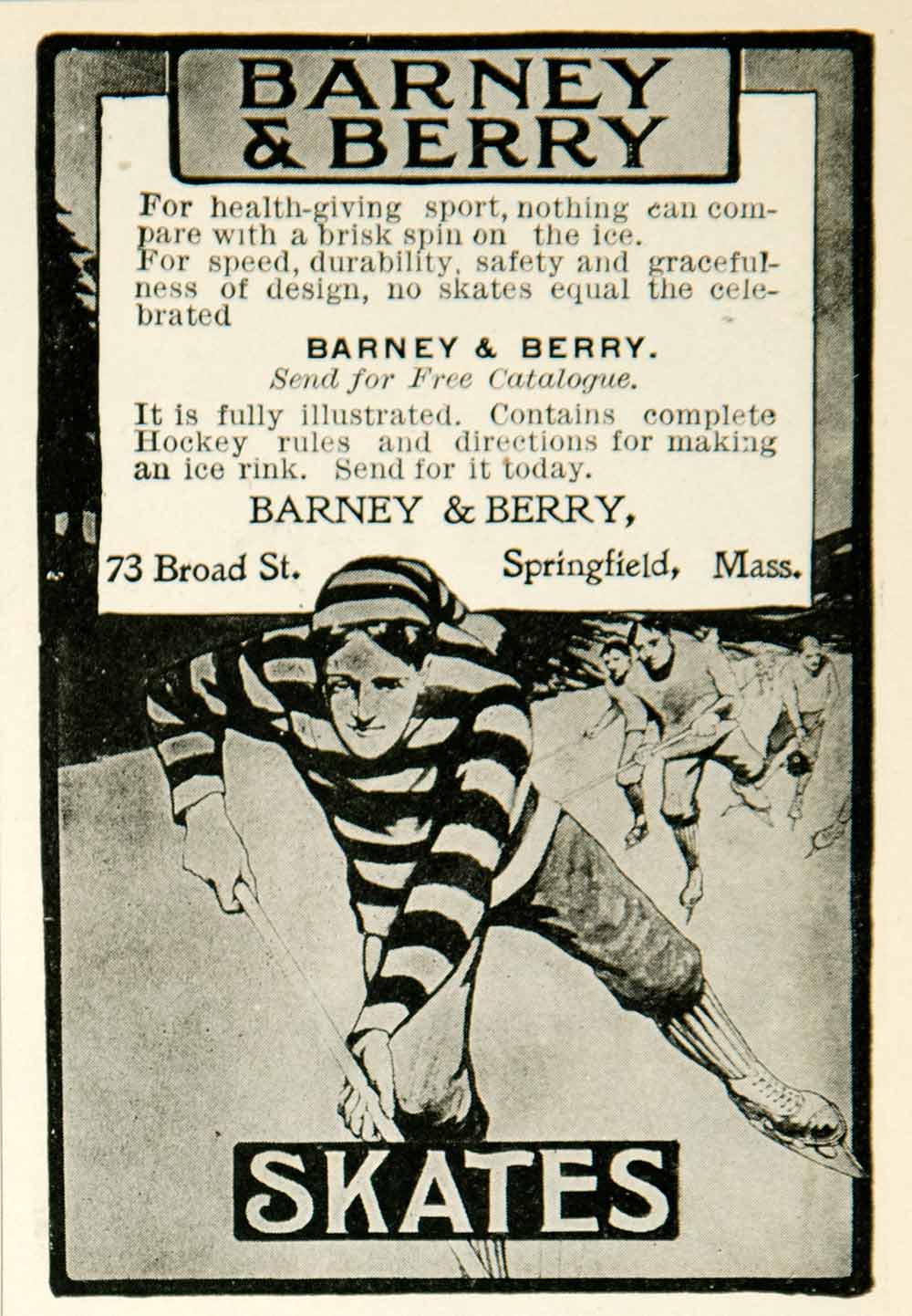 1904 Ad Barney & Berry Ice Skates Hockey Sporting Goods Athlete Edwardian YLF3