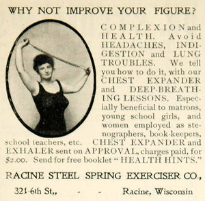 1904 Ad Racine Steel Spring Exerciser Equipment Fitness Gym Medical YLF3