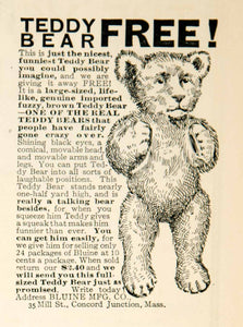1907 Ad Bluine Teddy Bear Stuffed Animal Childrens Toys Edwardian Era Kids YLF3