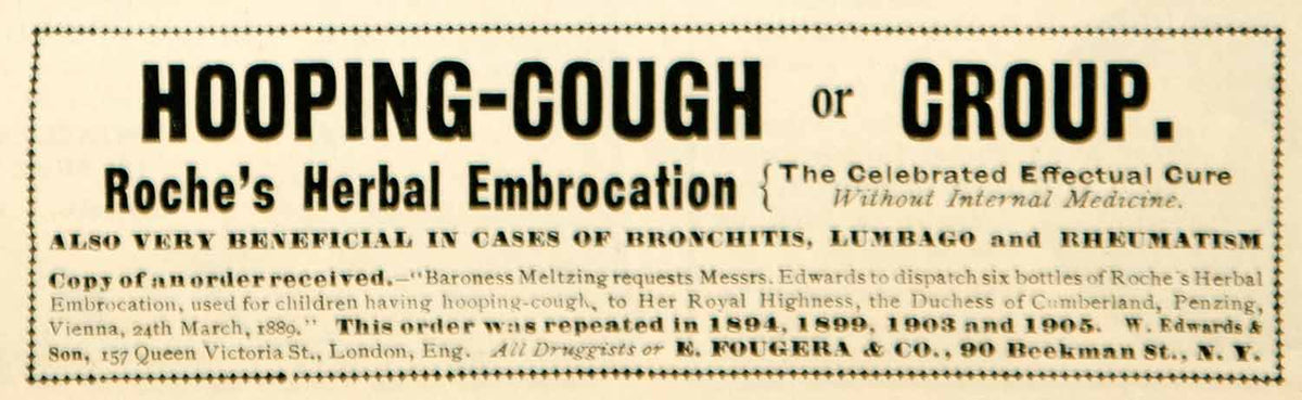 1908 Ad E Fougera Roches Herbal Embrocation Medical Quackery Health YL ...
