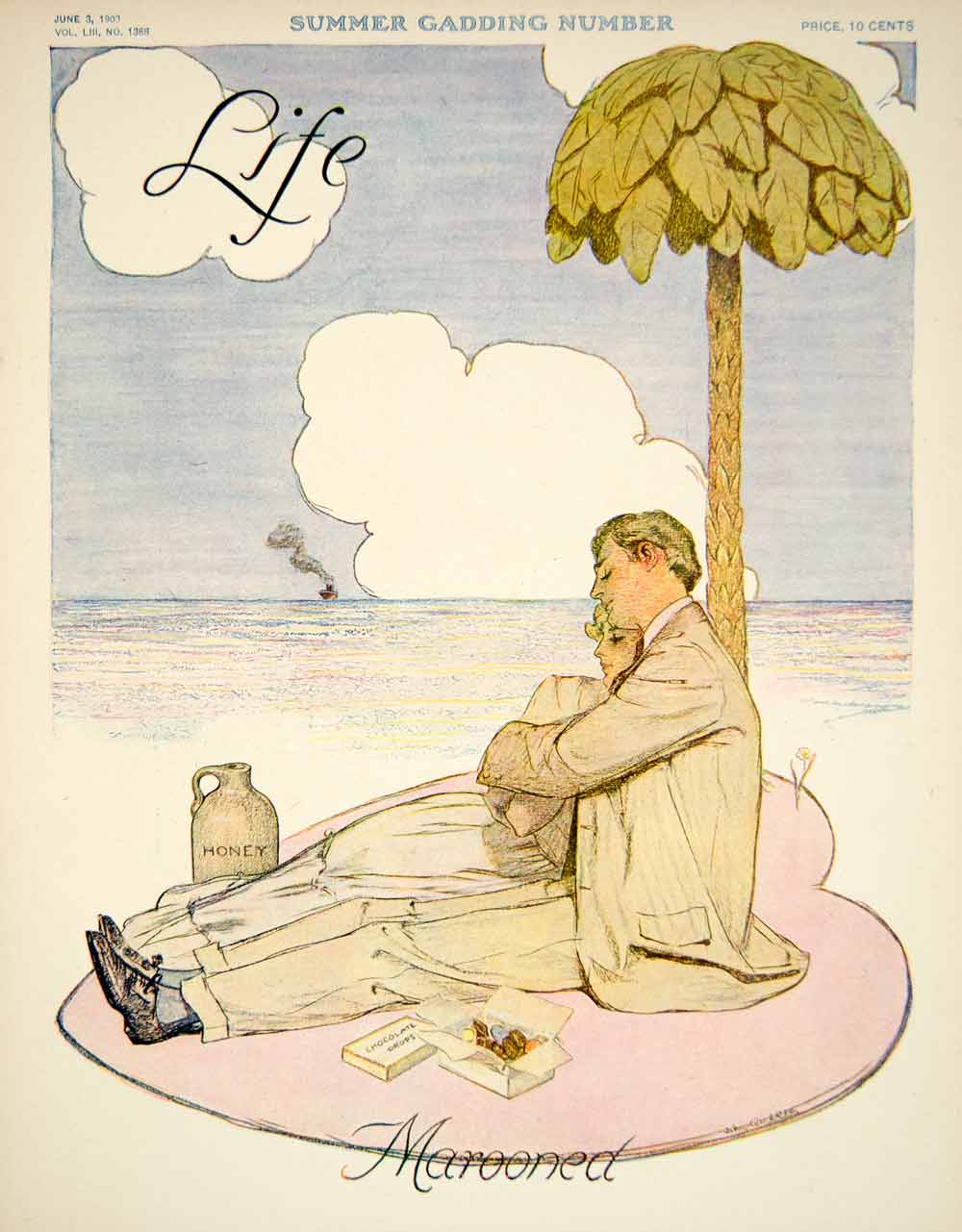 1909 Cover Life John Cecil Clay Art Marooned Lovers Romance Edwardian Era YLF4