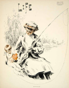 1909 Cover Life Art Artificial Bait Fishing Sportsman Edwardian Era Woman YLF4