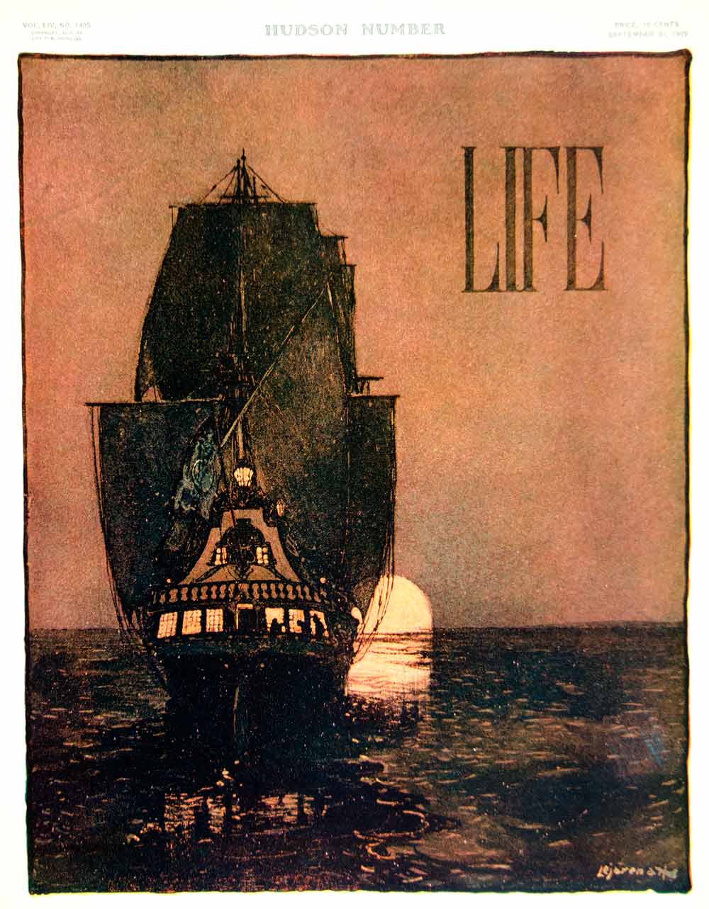 1909 Cover Life Art Sailing Ship Ocean Sea Sunset Nautical Maritime Boat YLF4