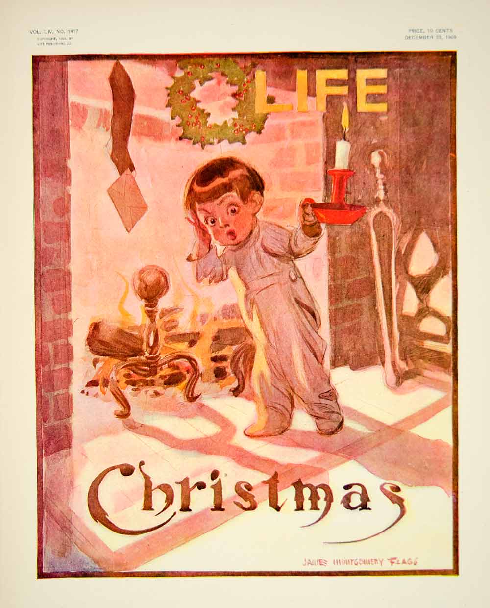 1909 Cover Life James Montgomery Flagg Art Christmas Holiday Children Xmas YLF4