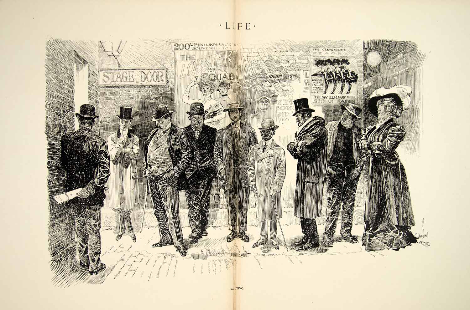 1909 Print Orson B Lowell Art Waiting Theater Stage Edwardian Era Fashion YLF4