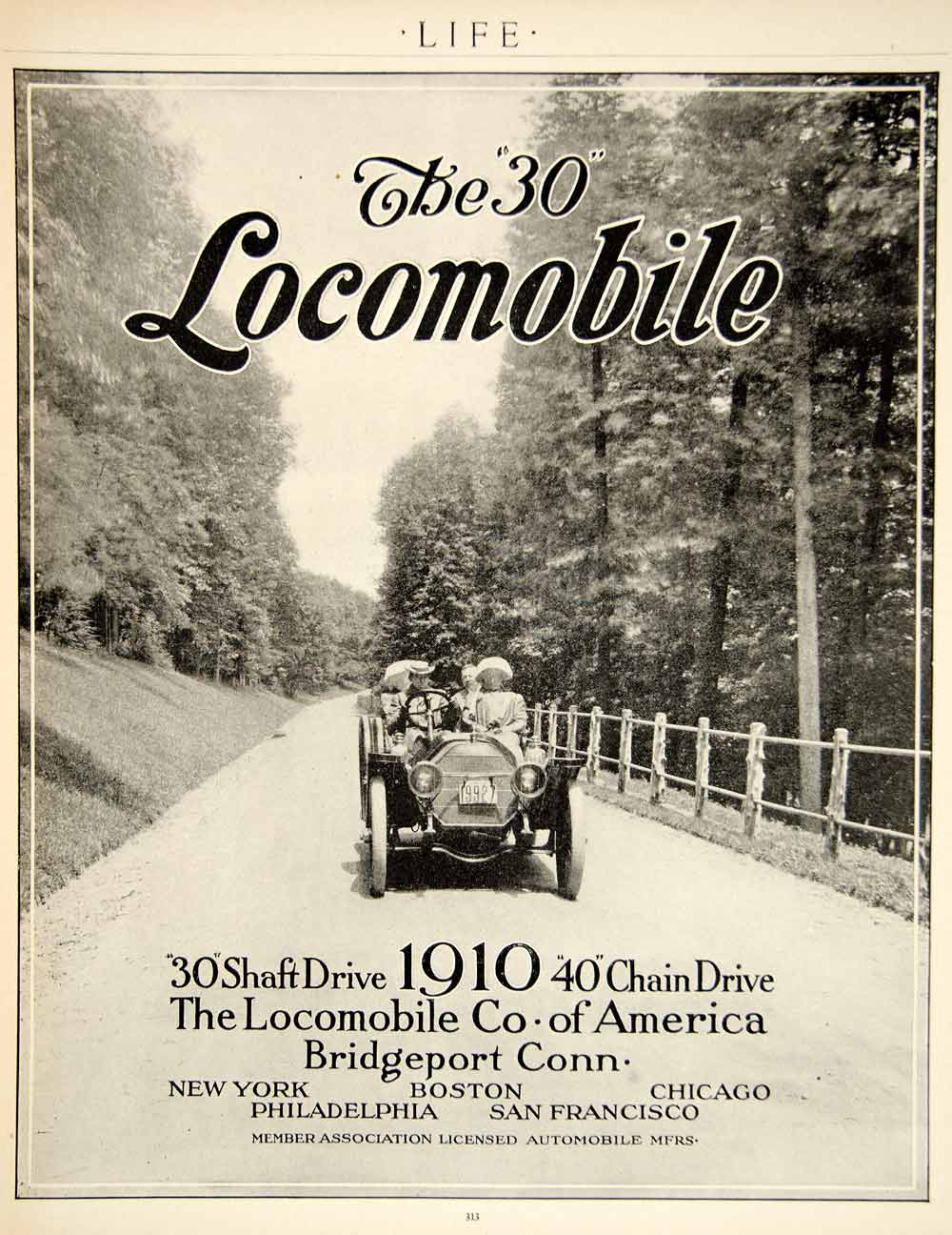 1909 Ad 1910 Locomobile 30 Shaft Drive Brass Era Car Auto Transportation YLF4