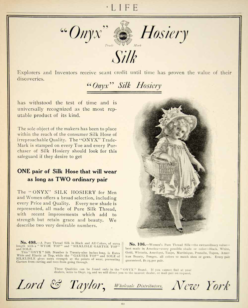 1909 Ad Onyx Silk Hosiery Edwardian Era Fashion Clothing Costume Children YLF4