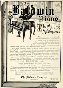 1909 Ad Baldwin Grand Piano Musical Instrument Art Nouveau Edwardian Era YLF4