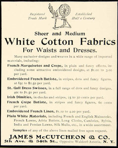 1909 Ad James McCutcheon White Cotton Fabric Clothing Fashion Edwardian Era YLF4