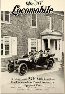 1909 Ad 1910 Locomobile 30 Shaft Drive Y40 Chain Drive Auto Car Brass Era YLF4