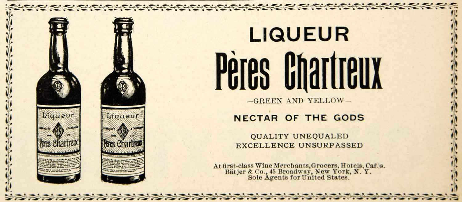 1909 Ad Peres Chartreux Liqueur Alcohol Drink Beverage French Liquor Wine YLF4