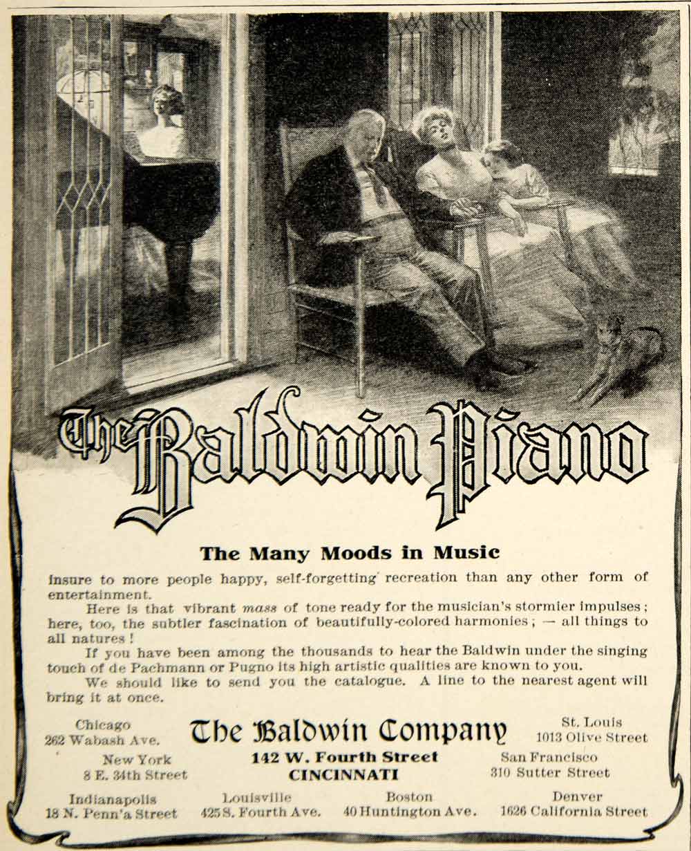 1909 Ad Baldwin Grand Piano Musical Instrument Edwardian Era Household Home YLF4