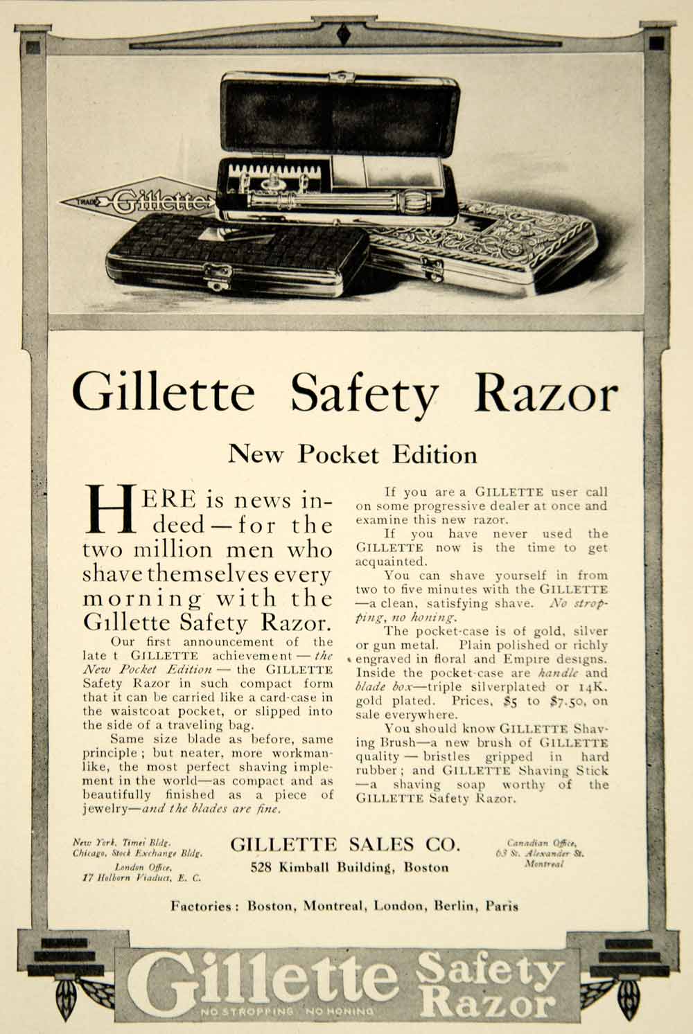 1909 Ad Gillette Safety Razor Shaving Health Beauty Hygiene Edwardian Era YLF4