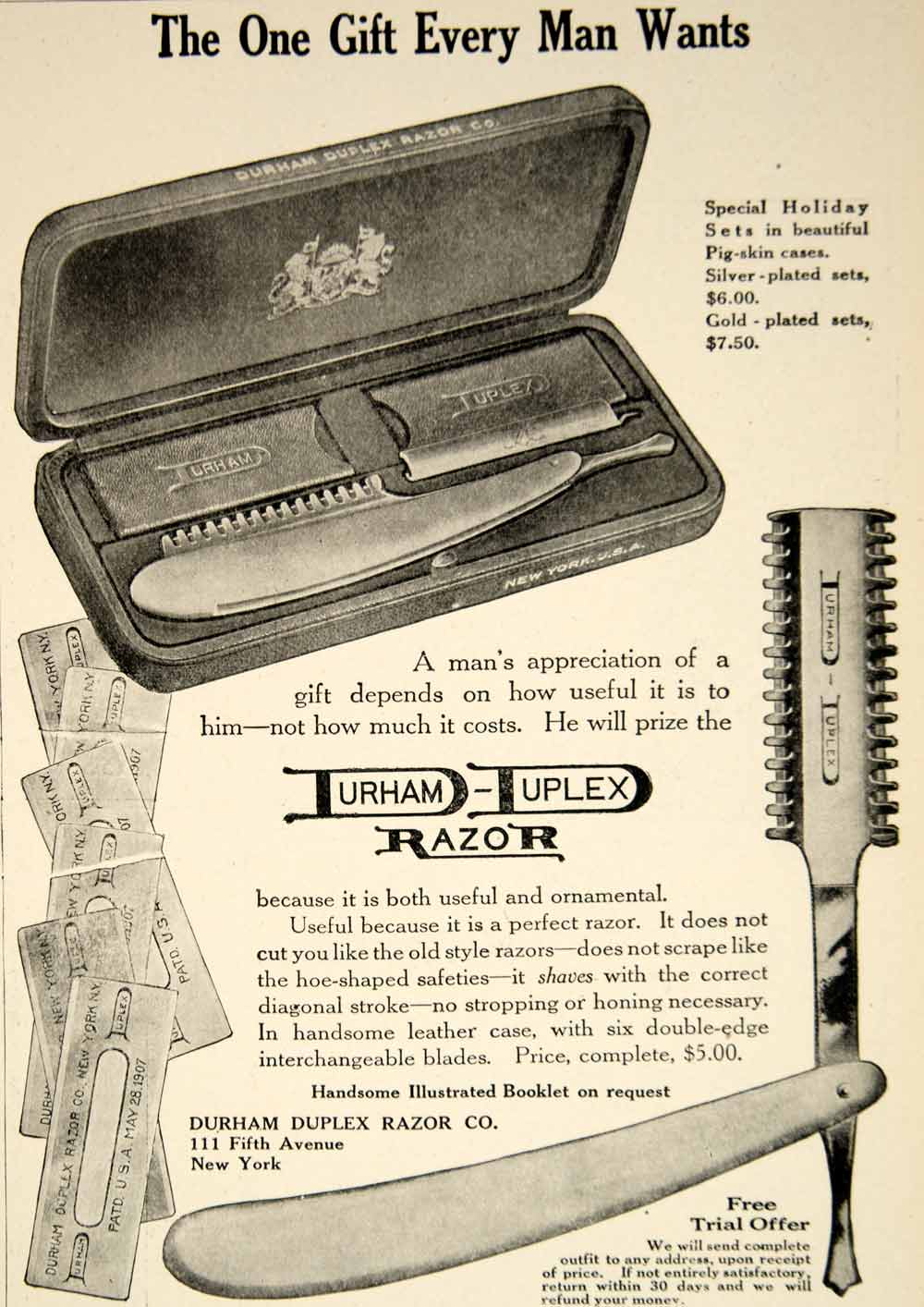 1909 Ad Durham Duplex Razor Shaving Kit Health Beauty Hygiene Christmas YLF4