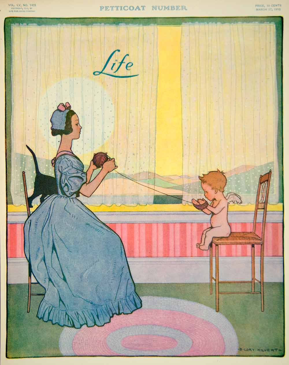 1910 Cover Life B Cory Kilvert Art Mother Portrait Cupid Children Cat Pets YLF5