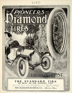 1910 Ad Diamond Pioneer Tire Brass Era Automobile Car Edwardian Art Nouveau YLF5