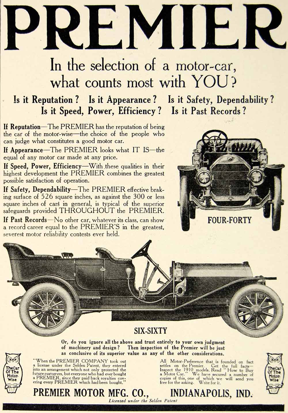 1910 Ad Premier Four-Forty Six-Sixty Car Automobile Brass Era Edwardian YLF5
