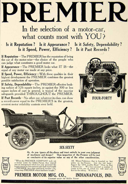 1910 Ad Premier Four-Forty Six-Sixty Car Automobile Brass Era