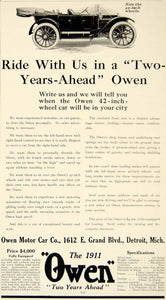 1910 Ad 1911 Owen Motor Car Brass Era Automobile Edwardian Transportation YLF5