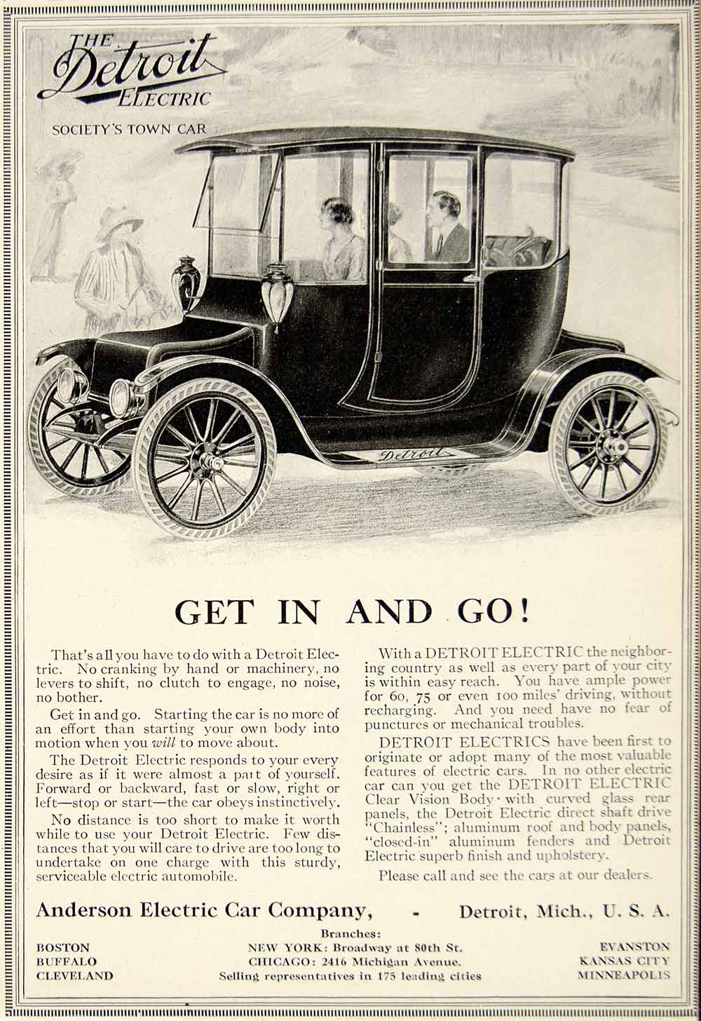 1913 Ad Anderson Detroit Electric Car Automobile Brass Era Transportation YLF5