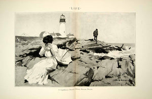 1910 Print William Balfour Ker Art Lighthouse Edwardian Lovers Romance Sea YLF5