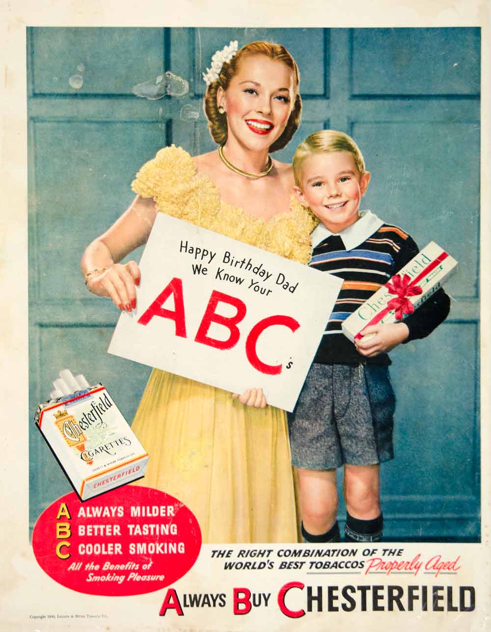 1946 Ad Chesterfield Cigarettes Smoking Tobacco Liggett & Myers Mom Child YLK1