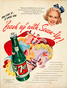 1946 Ad Seven-Up 7-Up Soda Pop Soft Drink Beverage Food Children Kids Art YLK1