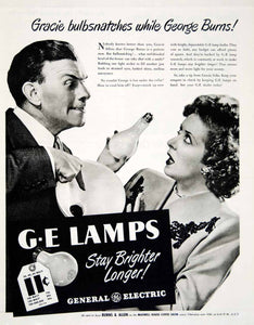 1946 Ad General Electric GE Lamp Light Bulb George Burns Gracie Allen Film YLK1