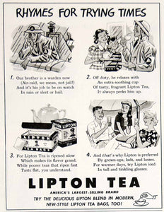 1942 Ad Lipton Tea Drink Beverage Air Raid Warden WW2 Military Soldier Food YLK1