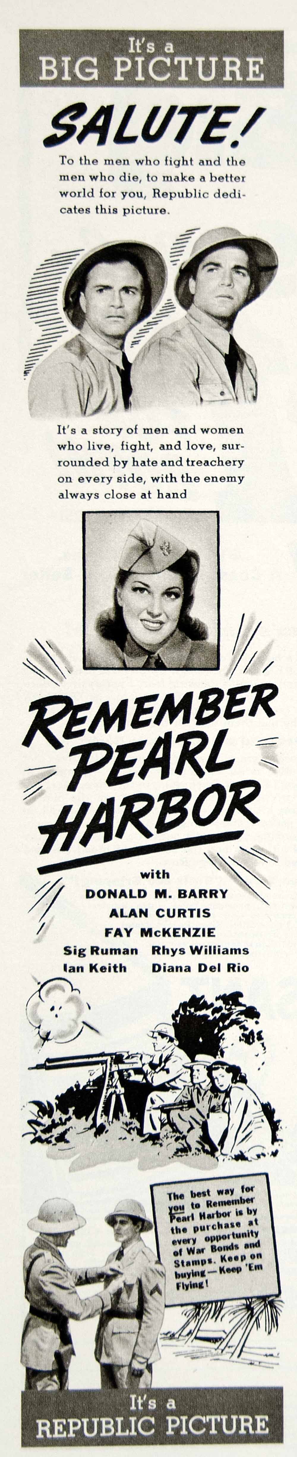 1942 Ad Remember Pearl Harbor Movie Film WW2 Fay McKenzie Donald M Barry YLK1