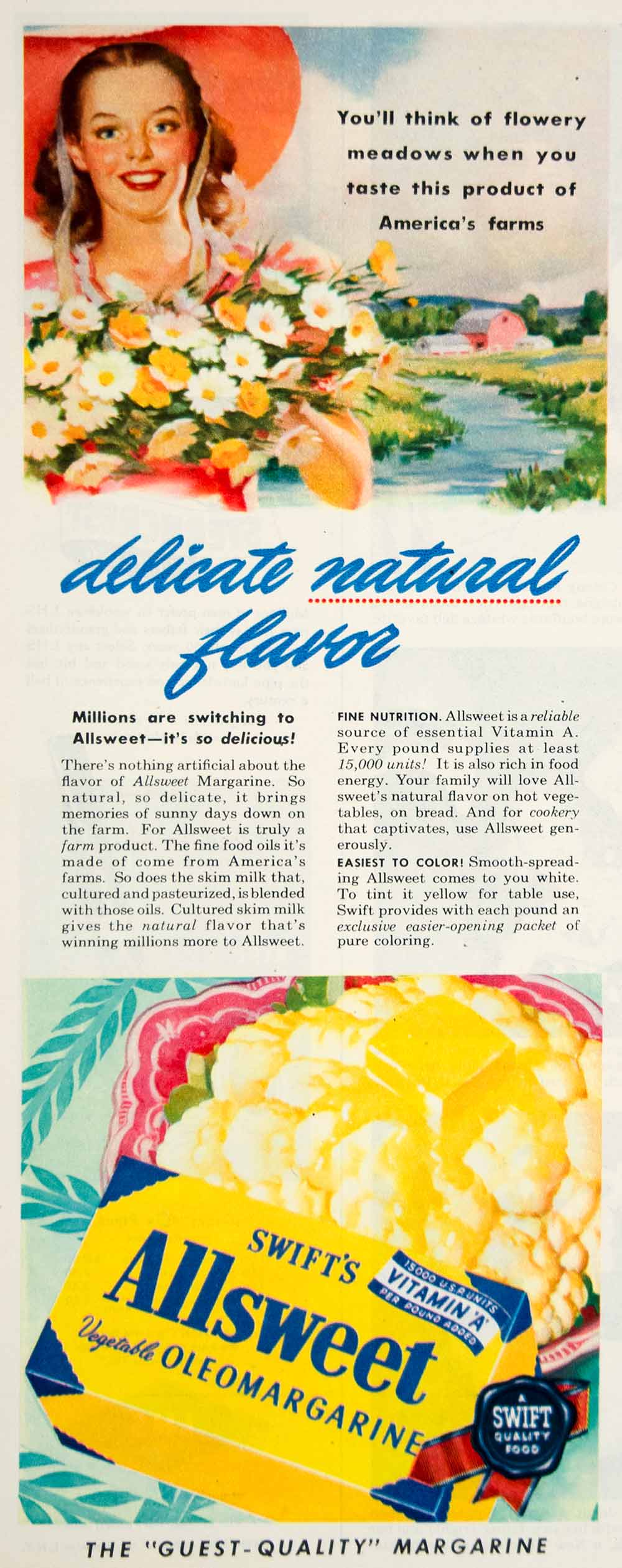1946 Ad Swift's Allsweet Oleomargarine Butter Food Flowers Botanical Art YLK1