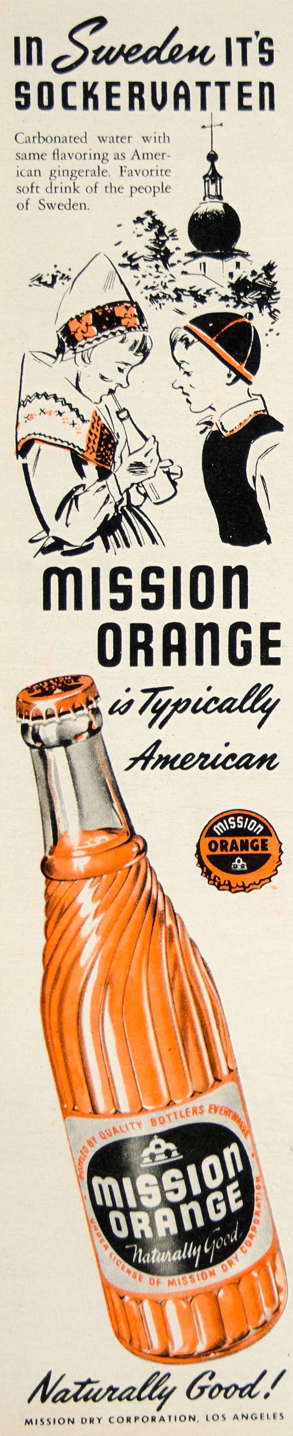 1946 Ad Mission Orange Ginger Ale Soda Pop Soft Drink Beverage Food Sweden YLK1