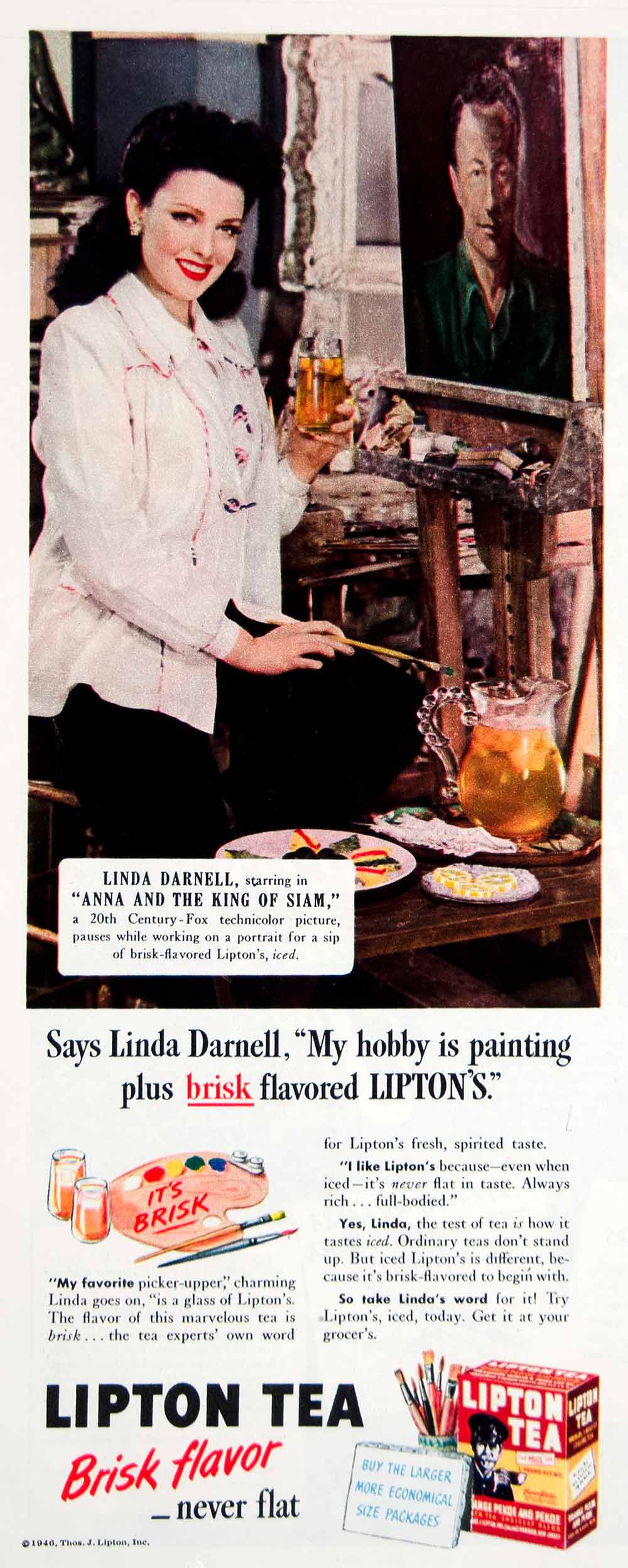 1946 Ad Lipton Brisk Iced Tea Drink Beverage Linda Darnell Actress Movie YLK1