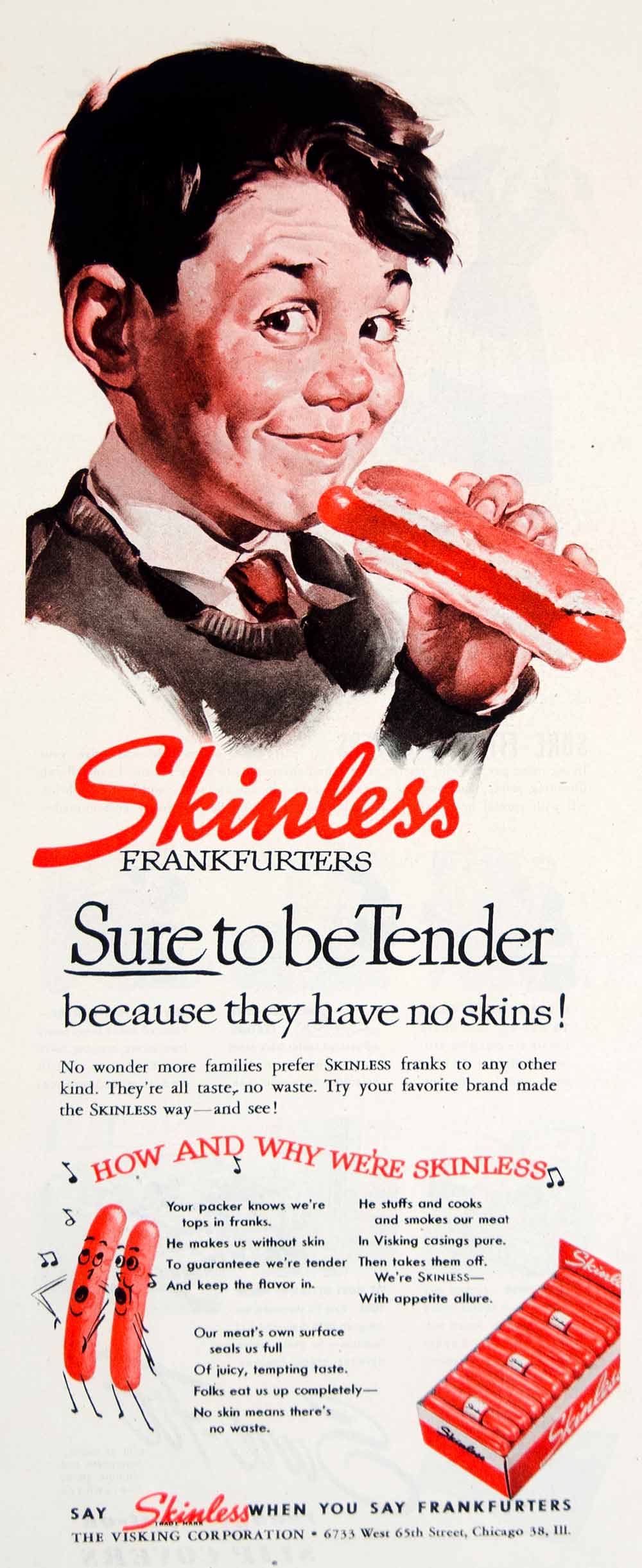 1947 Ad Visking Skinless Frankfurters Hot Dogs Food Children Kids Grocery YLK1