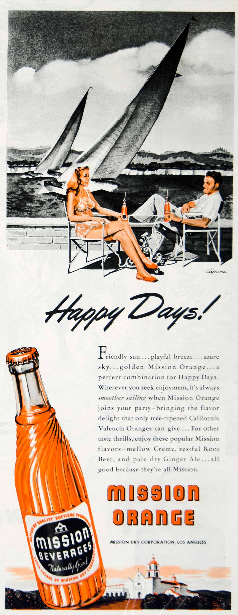 1947 Ad William Capune Art Mission Orange Soda Pop Soft Drink Beverage Food YLK1