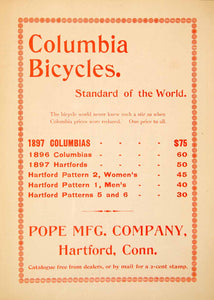 1897 Ad Columbia Bicycles Pope Manufacturing Hartford Connecticut YLM1