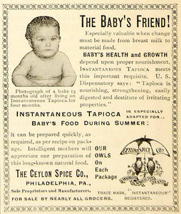 1898 Ad Ceylon Spice Instantaneous Tapioca Baby Food Sri Lanka Infant Child YLM1