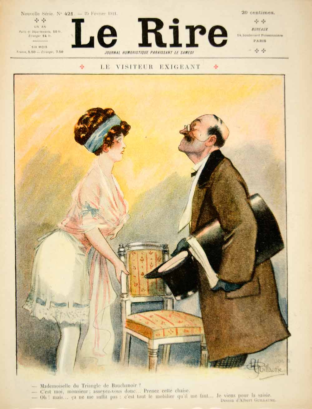 1911 Cover Rire Repo Man Chair French Funny Humorous Albert Guillaume YLR1