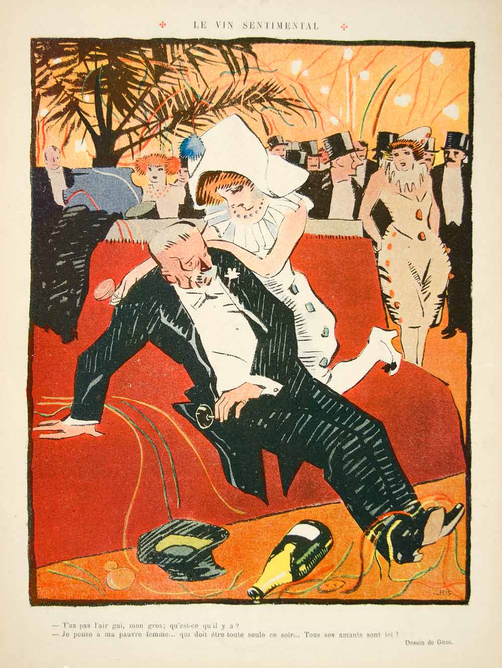 1911 Photolithograph French Humorous Rire Gris Mardi-Gras Drunk Costume YLR1