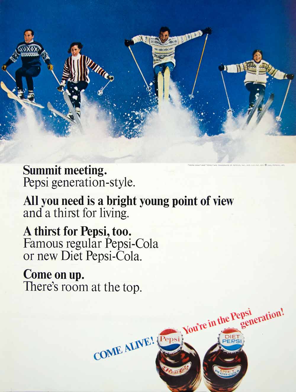 1966 Ad Vintage Pepsi-Cola Pepsi Generation Diet Soft Drink Soda Pop Skiing YLZ1