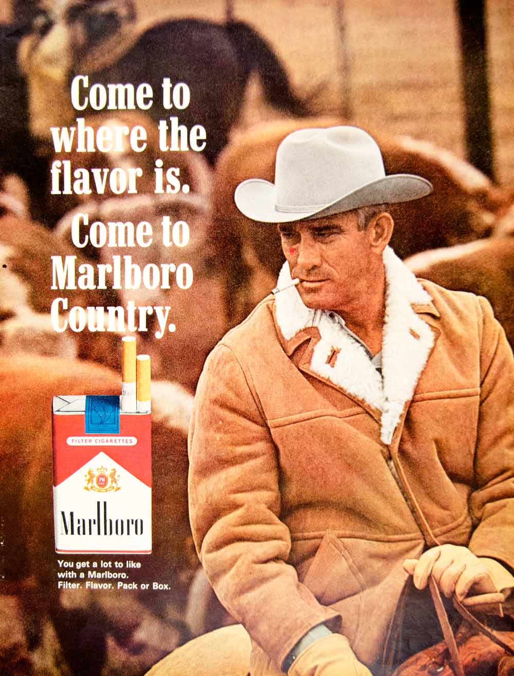 1966 Ad Vintage Marlboro Filter Cigarettes Philip Morris Cowboy Man Smoking YLZ1