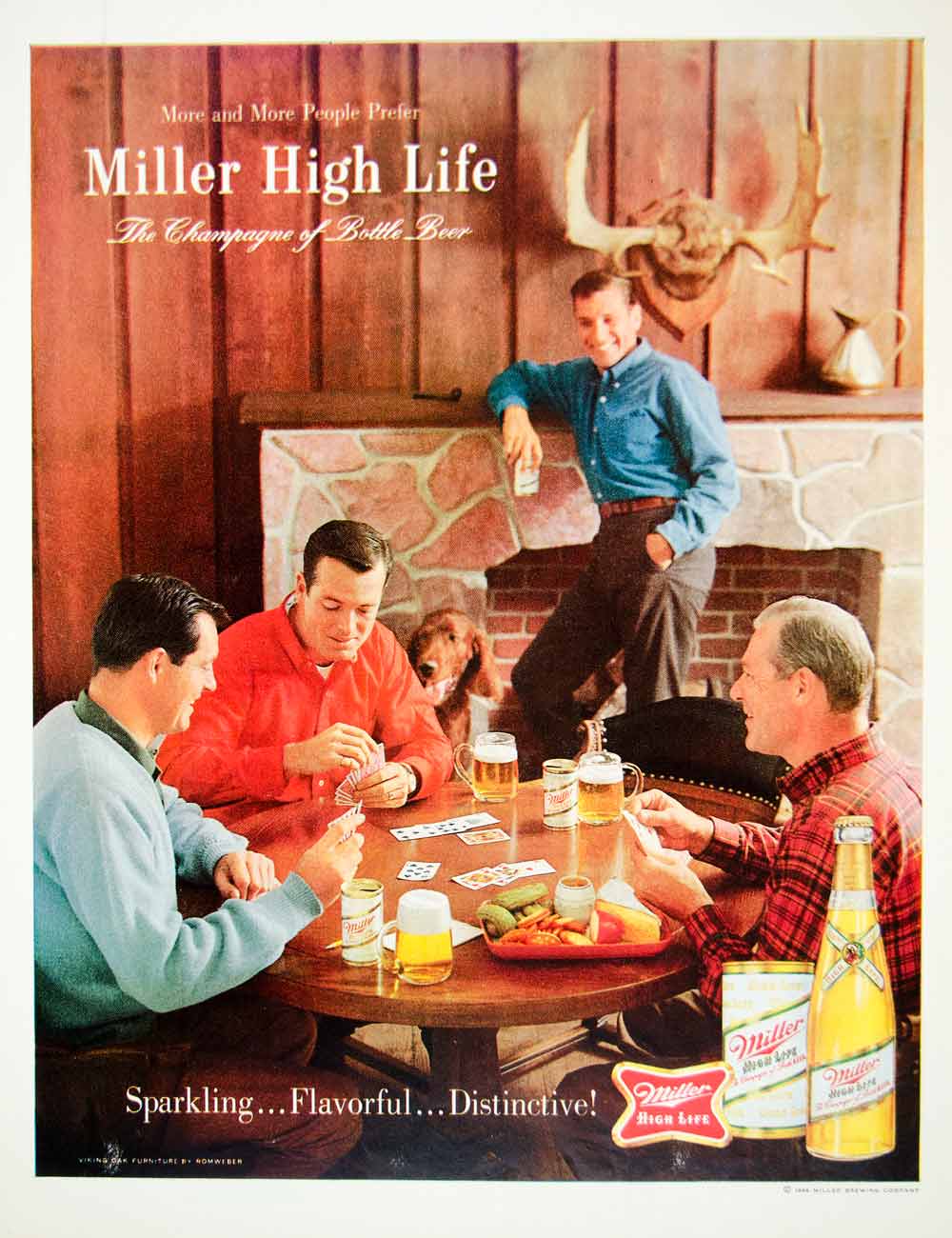 1966 Ad Vintage Miller High Life Beer Men Playing Cards Game Can Bottle YLZ1
