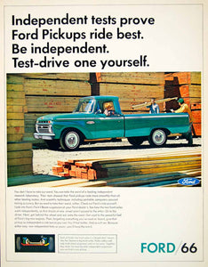 1966 Ad Vintage Ford Pickup Truck Blue Hauling Vehicle Lumberyard Lumber YLZ1