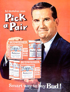 1966 Ad Vintage Budweiser Beer Six Pack Bud Can Ed McMahon The Tonight Show YLZ1