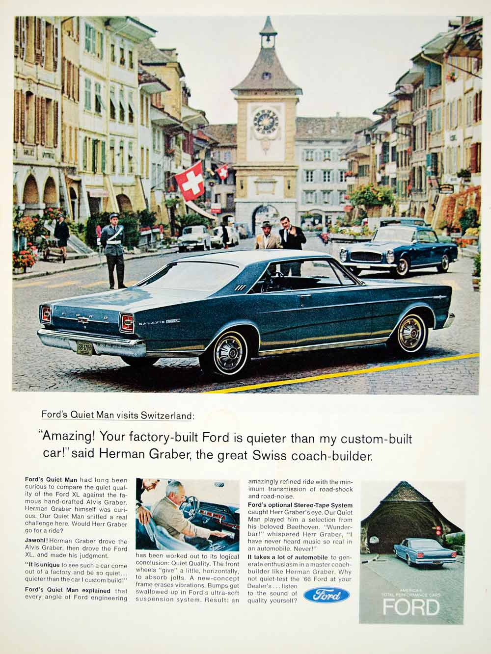 1966 Ad Vintage Ford Galaxie XL 2-Door Blue Car Automobile Herman